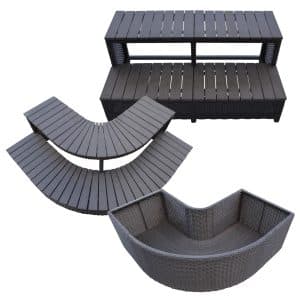 Hot Tub Step and Planter Bundle includes: one corner planter, one corner step (two steps), one straight step (two steps)