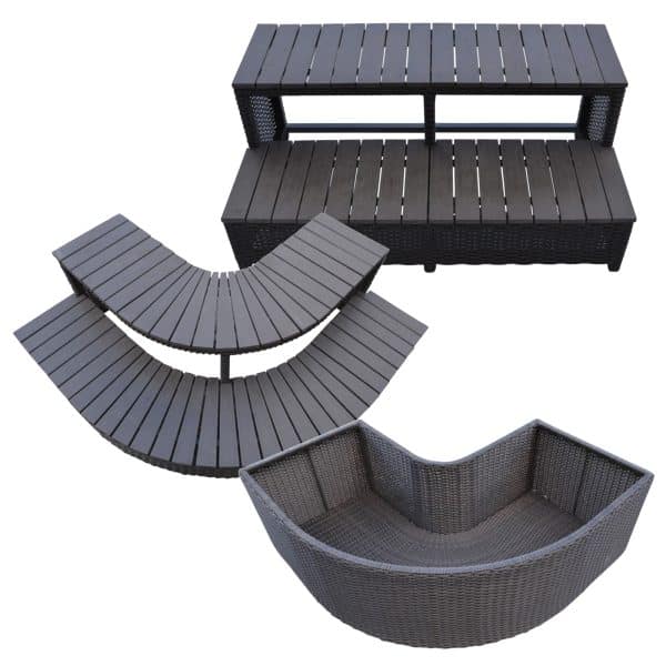 Hot Tub Step and Planter Bundle includes: one corner planter, one corner step (two steps), one straight step (two steps)
